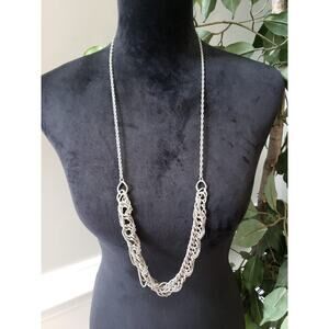 Womens Silver Tone Curb Chain Wrapped Bib Long Necklace Jewelry with Lobster